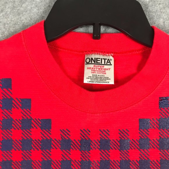 Vintage Oneita Shirt Mens Large Red Super Heavyweight Preshrunk Golf Embroidered - Picture 3 of 11